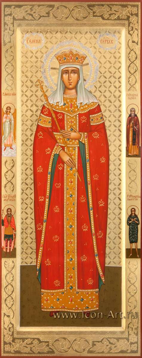 Фото: Святая благоверная царица Елена Сербская, на полях святые: Ангел Хранитель, прп. Сергий Радонежский, бл.кн. Александр Невский, прп. Фотиния Палестинская