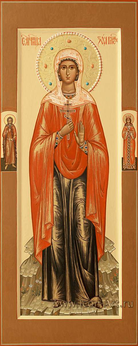 Фото: Святая мученица Зоя Римская, святые на полях: пророк Илия, вмц. Ирина