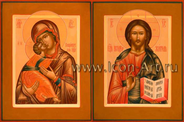 Фото: Венчальная пара с иконой Божией Матери «Владимирская»