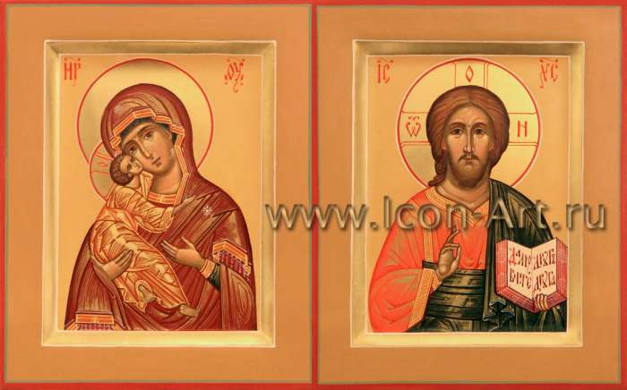 Фото: Венчальная пара с иконой Божией Матери «Владимирская»