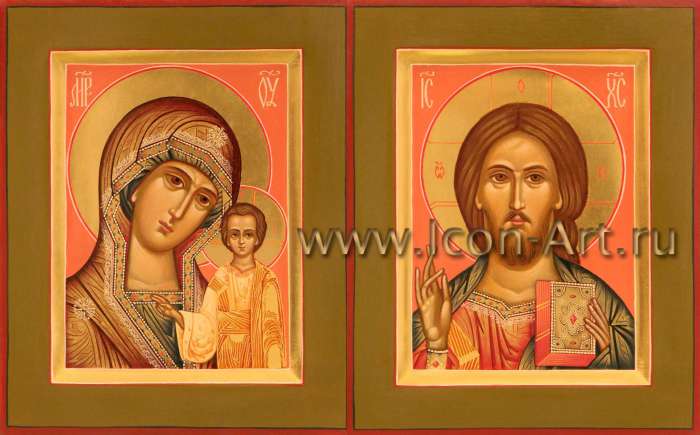 Фото: Венчальная пара с иконой Божией Матери «Казанская»