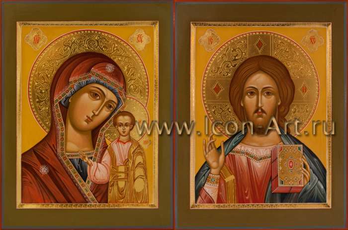 Фото: Венчальная пара с иконой Божией Матери «Казанская»