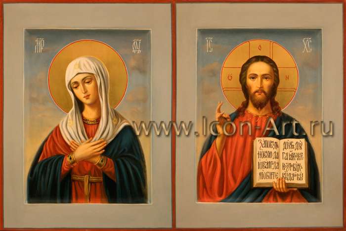 Фото: Венчальная пара с иконой Божией Матери «Умиление»