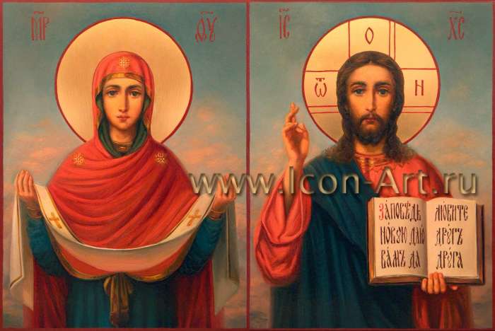 Фото: Венчальная пара с иконой Божией Матери «Покров»