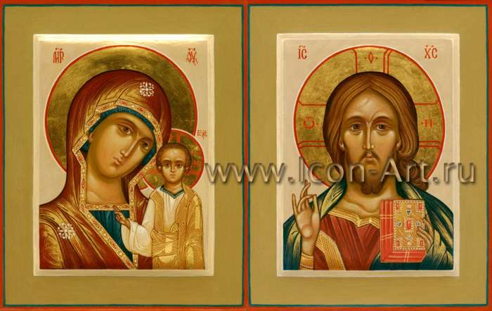 Фото: Венчальная пара с иконой Божией Матери «Казанская»