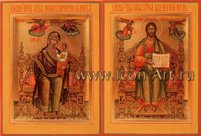 Фото: Венчальная пара с иконой Божией Матери «Домостроительница»