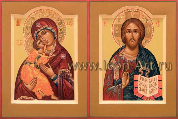 Фото: Венчальная пара с иконой Божией Матери «Владимирская»