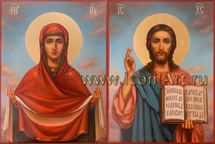 Фото: Венчальная пара с иконой Божией Матери «Покров»