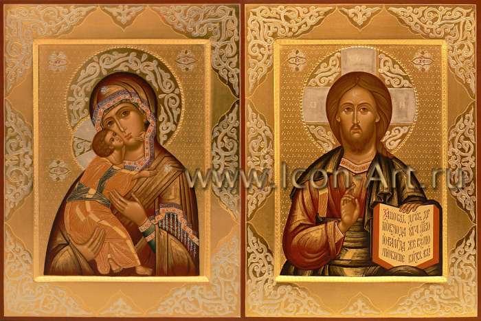 Фото: Венчальная пара с иконой Божией Матери «Владимирская»