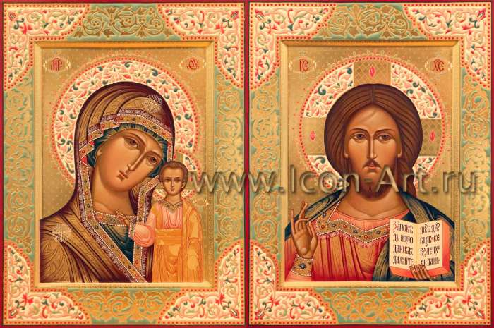 Фото: Венчальная пара с иконой Божией Матери «Казанская»