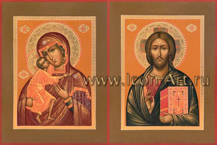 Фото: Венчальная пара с иконой Божией Матери «Феодоровская»