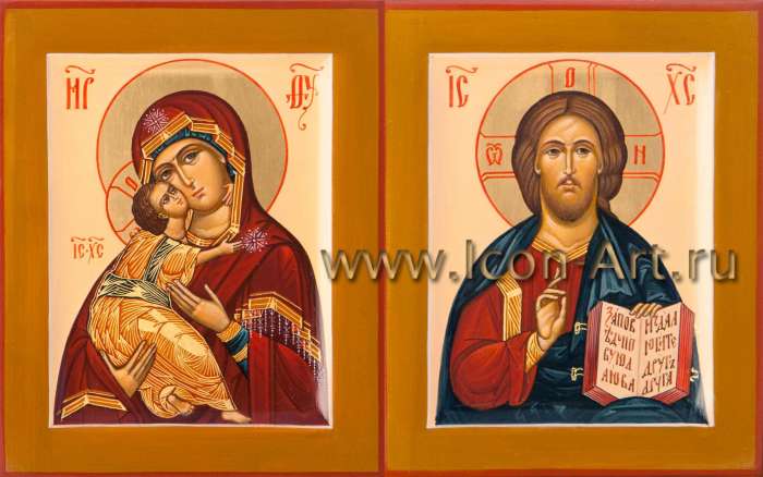 Фото: Венчальная пара с иконой Божией Матери «Владимирская»