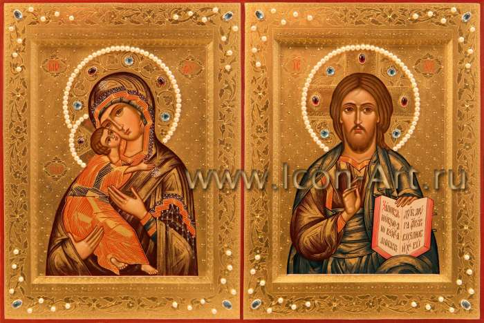 Фото: Венчальная пара с иконой Божией Матери «Владимирская»