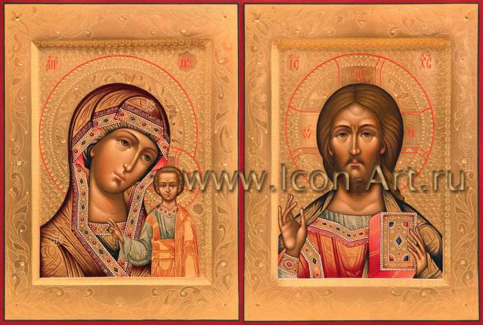 Фото: Венчальная пара с иконой Божией Матери «Казанская»