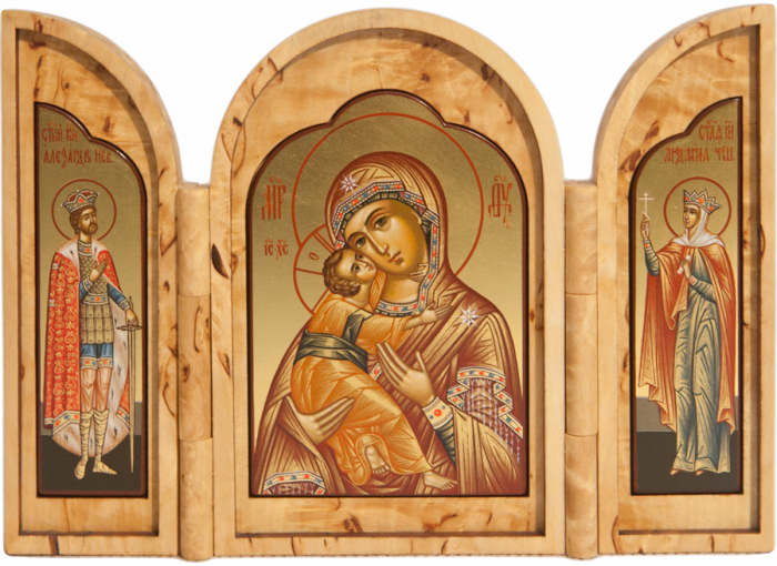 Фото: Складень: Пресвятая Богородица Владимирская, вл.кн. Александр Невский и кн. Людмила Чешская 