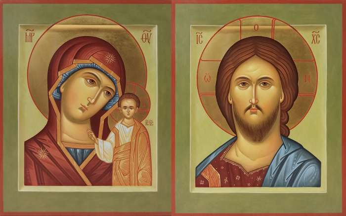 Фото: Венчальная пара с иконой Богородицы «Казанская»