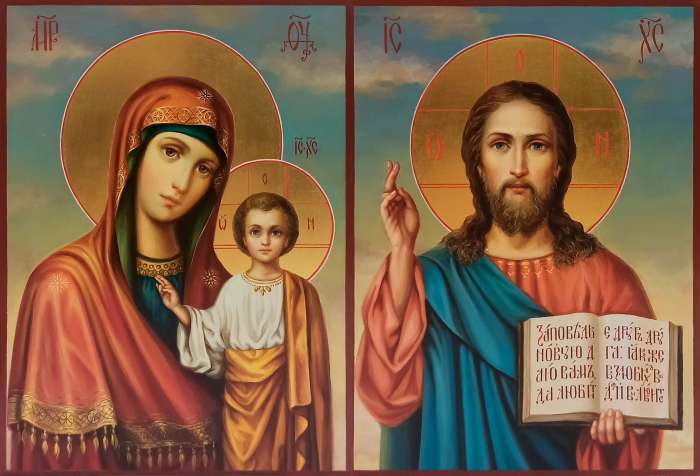 Фото: Венчальная пара с иконой Богородицы «Казанская»