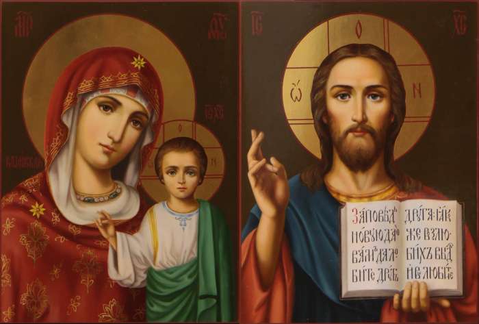 Фото: Венчальная пара с иконой Богородицы «Казанская»