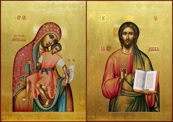 Фото: Венчальная пара с иконой Богородицы «Киккская»