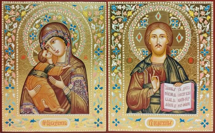 Фото: Венчальная пара с иконой Богороидцы "Владимирская"