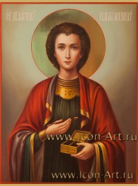 Рукописная Икона святого великомученика Пантелеимона 21*28см