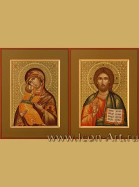 Рукописные Венчальные иконы Господь Вседержитель и Пресвятая Богородица Владимирская