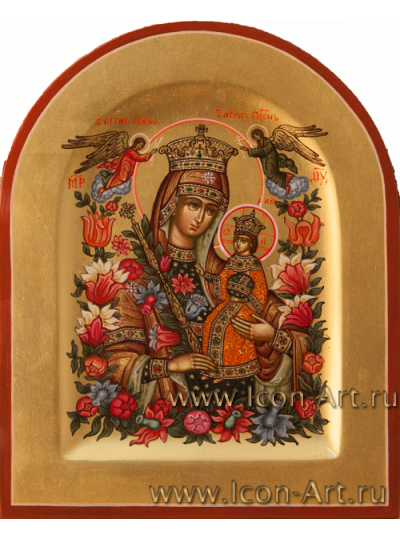 Рукописная Икона Пресвятой Богородицы "Неувядаемый Цвет" 10,5*13см