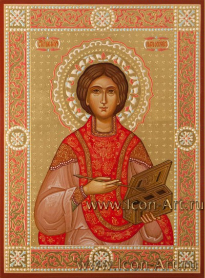 Рукописная Икона святого великомученика Пантелеимона 15*20см