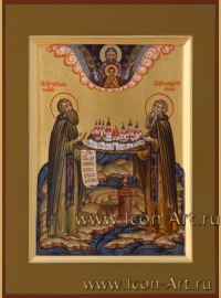Рукописная Икона святых Зосимы и Савватия Соловецких 15*20см