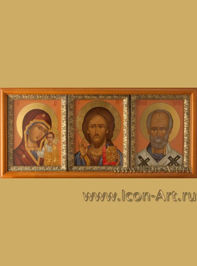 Триптих: Пресвятая Богородица «Казанская», Господь Вседержитель и святитель Николай Мирликийский